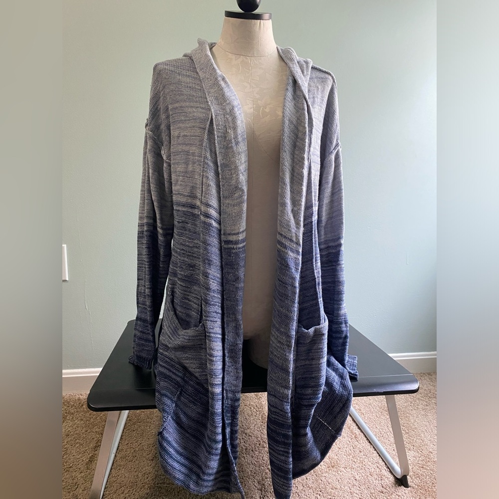 Style & Co Women's Long Sleeve Blue Ombre Hooded Cardigan/Sweater - Women's L